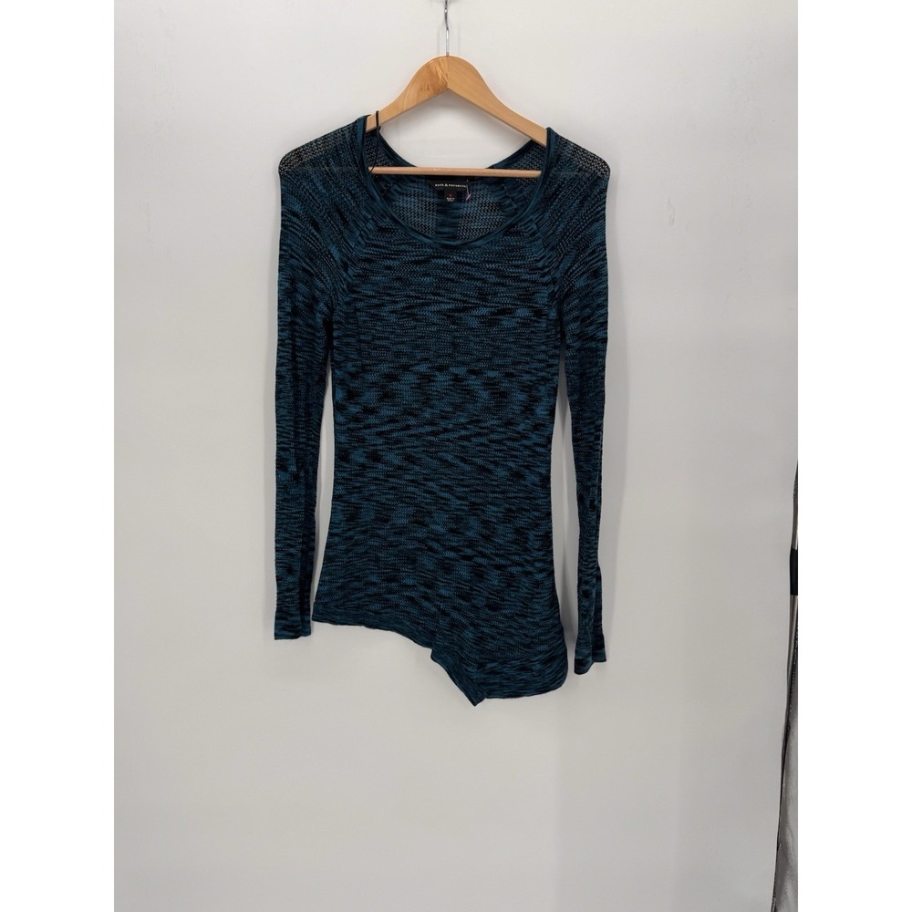 Rock & Republic LS Scoop Neck Asymmetrical Hemp Mesh Turk Sweater WM Size M NWOT